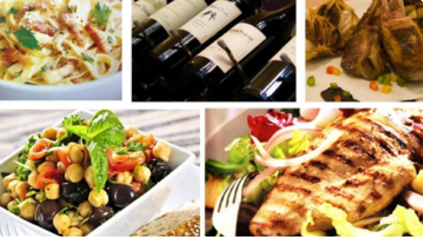 Selection of gourmet meals and wine for VIP catering service